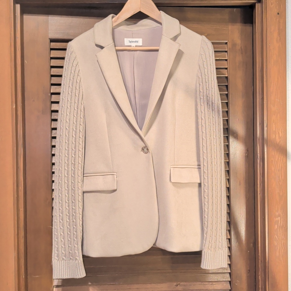 Splendid Suede Blazer with Cable Knit Long Sleeves